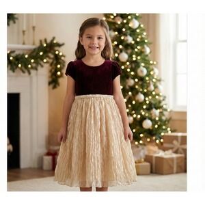 Vtg Cinderella Girls Dress Size 6 Velour Champagne Beige Holiday Christmas Party